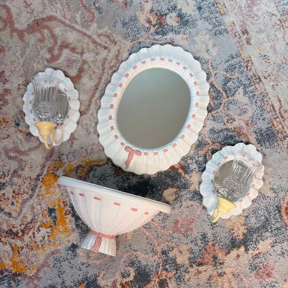 Vintage 80s / 90s coquette 4 piece set mirror / shelf / vase wall decor